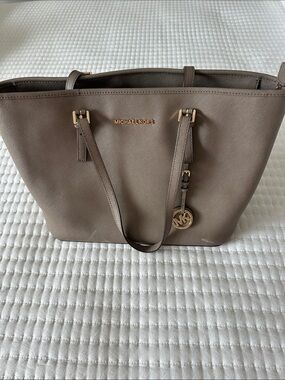 Michael Kors Taupe Saffiano Leather Tote with Gold Hardware